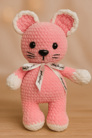 Handmade Pink Plush Mouse Doll