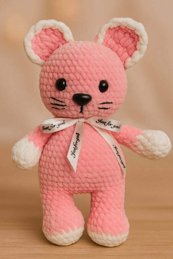 Handmade Pink Plush Mouse Doll