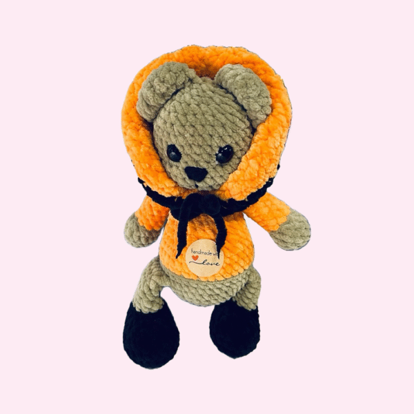 Handmade Plush Bear in Orange Hoodie